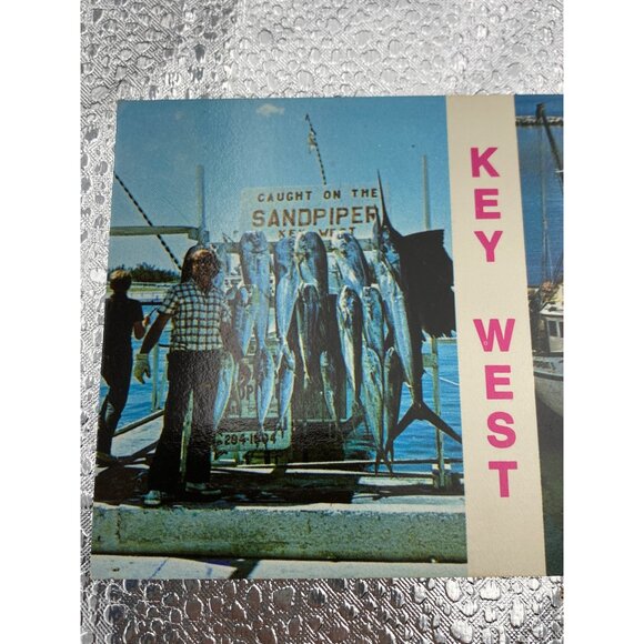 VTG Key West FL Postcard‎ Charter Boat Fishing & Shrimp Fleet Scene Unposted - Picture 2 of 7